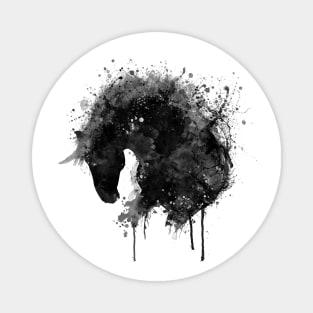 Black and White Horse Head Watercolor Silhouette Magnet